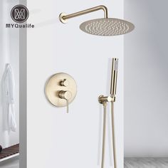 an image of a bathroom setting with shower head and hand shower faucet set