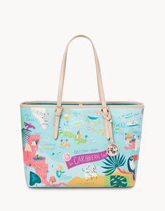 This tote with our signature golden Spartina logo is perfect for days of adventure shopping around town or relaxing on the beach. It features an open top design with a simple lobster claw closure, roomy interior plus three slip pockets and one zip pocket on the inside. The cotton canvas lining is brightly colored for fun, yet is also sturdy. Wristlet Patterns, Lowcountry Style, Relaxing On The Beach, Cute Luggage, Vinyl Exterior, Map Illustration, Spartina 449, Baddie Tips, Stylish Purse