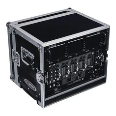 the flight case is open and ready to be used for sound mixing or other electronic equipment