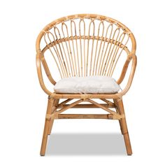 a bamboo chair with a cushion on it