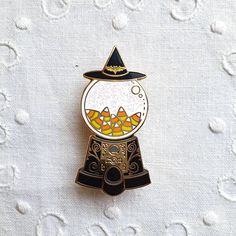 The Pins have: . Hard Enamel . Gold Finish . Glitter details . two rubber clutches on the back of each pin . the sizes of the pins inside the collection range between 4.0\5.0 cm . The backing card is included in your purchase The candy corn pin is: . 1.8 cm tall . Gold plated . Hard enamel . Has glitter details If you purchase the whole collection, you will get a nice discount! If you do have other questions regarding this item please do let me know :) Black Halloween Party Brooch, Gold Novelty Brooches For Gifts, Black Halloween Pins As Gifts, Vintage Black Enamel Pin For Gift, Vintage Halloween Brooches For Gift, Backing Card, Gold Enamel, Candy Corn, Spooky Halloween