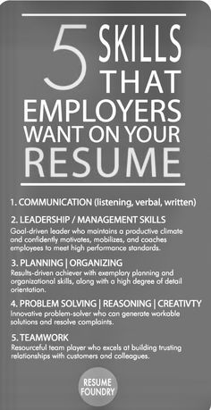 the five skills that employees want on their resume are included in this info sheet to help them learn how to write an effective resume