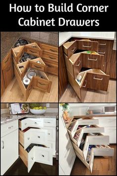 how to build corner cabinet drawers in the kitchen with lots of space and storage options