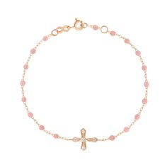 Gigi Clozeau - Classic Cross Vintage Diamond Blush bracelet, Rose Gold, 6.7 Elegant Yellow Gold Rosary Bracelet With Cross, Elegant Yellow Gold Cross Rosary Bracelet, Elegant Cross Pendant Bracelet As A Gift, Bracelet Rose Gold, Cross Jewelry, Affordable Jewelry, Vintage Diamond, The Vintage, Or Rose