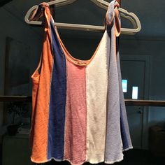 Free People Tank Top Tie Straps On Shoulders Size: M Nwt Vacation Cotton Color Block Tops, Blue Color Block Tops For Vacation, Blue Color Block Vacation Tops, Free People Tank Top, Free People Tank, Blue Orange, Free People Tops, Tank Top Fashion, Color Blue