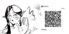 a drawing of a woman with her hand up to her face and the qr code above her head