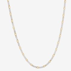 Elevate your jewelry collection with this chic women's solid figaro chain necklace featuring a two-tone design. Made in Italy from 24K Gold Over Silver, this piece measures 20 inches and is secured with a lobster clasp. Wear it solo for a minimalist look or layer it with other pieces.Included: 1 Necklace(s)Jewelry Closure: Lobster ClaspLink Construction: SolidShape: LinearMetal Color: Two ToneChain Length: 20 InchChain Width: 3 MillimetersChain Gauge: 080Chain Construction: FigaroCare: Wipe Clea White Figaro Chain Link Necklace, Anniversary Necklace With Figaro Chain Link, Figaro Chain Necklace With Oval Links For Anniversary, Figaro Link Chain Necklace For Anniversary, Figaro Chain Necklace, S Jewelry, Figaro Chains, Figaro Chain, Watch Chain