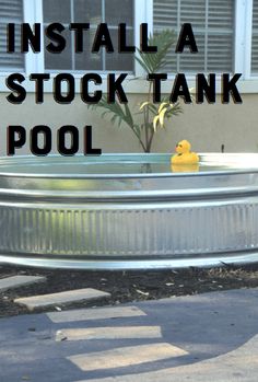 an inflatable pool is shown with the words install a stock tank pool