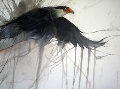 a painting of a bird flying through the air