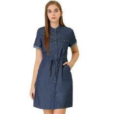 Allegra K Women's Jean Chambray Summer Casual Button Down Denim Dresses Medium Blue Large Button Down Denim Dress, Vacation Shopping, Jean Dresses, Amazon Dresses, Denim Dresses, Jean Dress, Denim Shirt Dress, Chambray Dress, Knee Dress