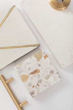 marble and gold accents on a white table