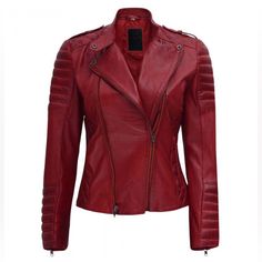 Jannie Red Wax Real Leather Jacket Brand New With Tag Red Leather Moto Jacket, Asymmetrical Leather Jacket, Red Jacket Leather, Maroon Leather Jacket, Red Motorcycle, Collar Details, Biker Leather Jacket, Asymmetric Jacket, Maroon Leather