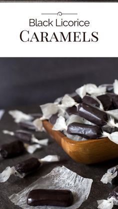 chocolate covered caramels are sitting on the table