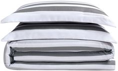 four pillows stacked on top of each other in front of a white background with grey and white stripes