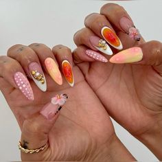 summertime fine set 🍹🐚🌸 Pretty Fingernails, Pretty Fingers, Blossoming Flower, Girls Nail Designs, Pop Art Nails, Beauty Of Flowers, Long Nail Designs, Flower Nail Designs, Vacation Nails