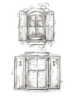 a drawing of an armoire with doors and cupboards on the front, and side view