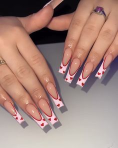 Love Nails Acrylic, Valentine Nails Inspiration, Valentine Nail Ideas Simple, Cute Valentines Nails Coffin, Valentines Nails Coffin Shape, Nails Acrylic For Valentines, Valentine Nails Acrylic Almond, Pink French Tip Nails Valentines Day, Birthday Nails Valentines