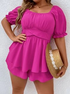 WishList | SHEIN Romper Plus Size, Plaid Jumpsuit, Boho Romper, Pink Rompers, Boho Patterns, Plus Size Jumpsuit, Pink Boho, Roll Up Sleeves, Sustainable Clothing