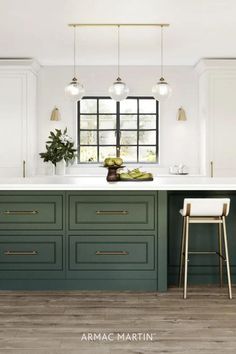 If a kitchen renovation is at the top of your to-do list this spring, green kitchens are the on trend colour to have. From sage, olive and mint to decadent emerald and deep forest green, green kitchen cabinets are in demand. No matter your desired aesthetic take a look at these 20+ inspiring green kitchen ideas for your next kitchen design. Green Kitchen Ideas, Blue Green Kitchen, Green Kitchen Walls, Green Kitchens, Green Kitchen Island, Herringbone Kitchen, Green Kitchen Designs, Dark Green Kitchen, Armac Martin