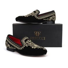 Elegant Embroidered Loafers With Round Toe, Elegant Embroidered Round Toe Loafers, Elegant Round Toe Loafers For Groom, Luxury Slip-on Dress Shoes For Wedding, Luxury Slip-on Wedding Dress Shoes, Formal Embroidered Wedding Shoes With Round Toe, Formal Embroidered Round Toe Loafers, Black Embroidered Slip-on Loafers, Embroidered Formal Closed Toe Loafers