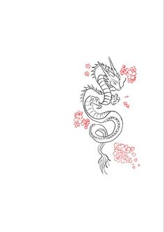 a drawing of a dragon with flowers on it