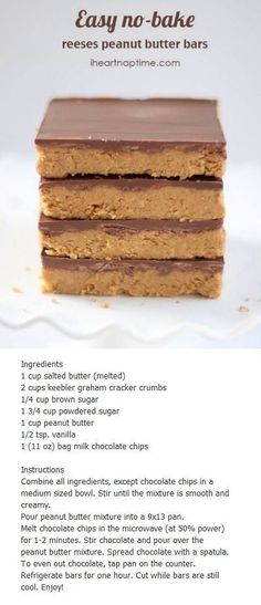 the recipe for easy no bake peanut butter bars