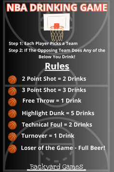 NBA DRINKING GAME Active Drinking Games, Drinking Games For 2 Movie, Drink If Game Friends, Video Game Drinking Games, Movies Drinking Games, Drinking Games For Two, Games For Two People