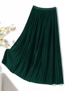 44591498756318 Casual A-line Pleated Maxi Skirt, Non-stretch Solid Pleated Mini Skirt, Non-stretch Pleated A-line Bottoms, Green Non-stretch Maxi Skirt, Green Non-stretch Skirt With Elastic Waistband, Non-stretch Solid Color Flared Pleated Skirt, Stretch Solid Color Flared Pleated Skirt, Green Non-stretch Pleated Maxi Skirt, Non-stretch Pleated Flared Skirt