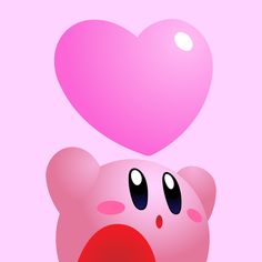 a pink heart shaped object with eyes on it's face and nose, in front of a pink background