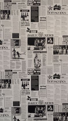 an old newspaper is covered in black and white images