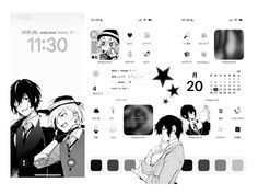 an image of some anime characters in black and white with stars on the wall behind them