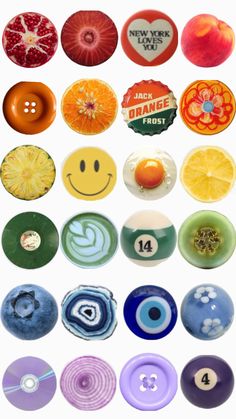 many different types of buttons with faces on them