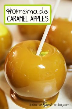 homemade caramel apples are sitting on a table