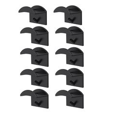 six black wall mounted brackets with an arrow on each one side and four different angles