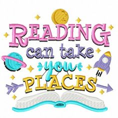 reading can take you places embroidery design