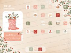 an image of a christmas themed wallpaper with flowers and snowflakes on it