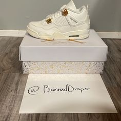 Brand New Jordan 4 Retro Sail White Air Jordan 4 With Perforations, White Leather Air Jordan 4 With Perforations, Luxury White Sneakers With Cushioned Footbed, Jordan Gold, Shoes Jordan, Jordan 4 Retro, Womens Jordans, Newest Jordans, Jordan Shoes