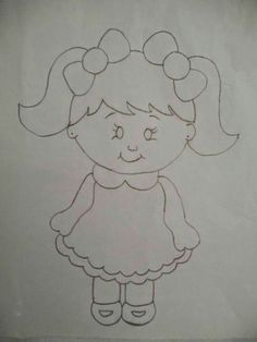 Girl Drawing Sketches, Easy Drawings For Kids, Pencil Drawings Easy, Baby Drawing, Patch Aplique, Art Corner, Simple Cartoon, Outline Drawings, Art Drawings For Kids