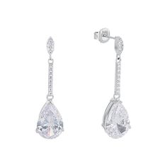 Pear Shaped, Pear, Cubic Zirconia, Drop Earrings, Silver