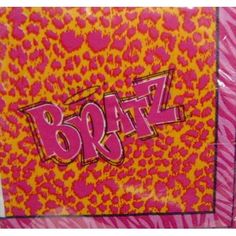 a pink and yellow leopard print bag with the word bratz written in large letters