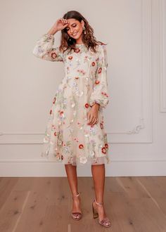 Easter Dresses For Women, Easter Dress, Cream Dress, Lantern Sleeves, Modest Fashion, Perfect Dress, Floral Dress, Sequin, Party Dress