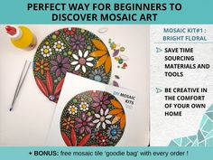 a poster with the words perfect way for beginners to dissover mosaic art