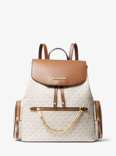 Our Jet Set backpack is the ultimate polished yet practical carryall. The loosely structured silhouette is fastened with drawstring and snap closures to safely secure all your belongings while multiple zip pockets feature gilded hardware for a luxe finish. Pack it for morning commutes or weekend adventures alike. Michael Kors Backpack, Aesthetic Bags, Weekend Adventures, Book Bags, Beige Bag, Animals Funny, Luxury Purses, Airport Fashion, Cute Backpacks