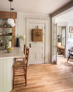 the kitchen is clean and ready to be used as a dining room or living room