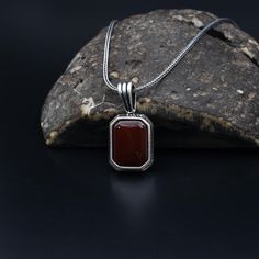 Agate Silver Pendant, 925 Sterling Silver Necklace, Agate Silver Necklace, Birthday Gift, Handmade Necklace, Red Agate Gemstone Necklace ✦ Details ✦ * Material: 925 Sterling Silver * Weight of pendant :6,70  gram *  Chain Weight :     20 Inches = 5.00 Gr     22 Inches = 5.60 Gr     24 Inches = 6.05 Gr     26 Inches = 6.10 Gr     28 Inches = 6,40 Gr * Sides oxidized * Stamp: 925 ✦ Shipping ✦ * Processing time: 1-3 business days. * This item ships from my Turkish workshop in Istanbul. * Add your p Silver Necklace With Rectangular Stone For Gift, Red Rectangular Spiritual Jewelry, Spiritual Red Rectangular Jewelry, Red Rectangular Stone Jewelry For Gifts, Red Rectangular Stone Jewelry Gift, Carnelian Gemstones As Gifts, Red Agate Pendant Jewelry, Sterling Silver Necklace With Rectangular Stone, Sterling Silver Necklace With Rectangular Stone For Gift