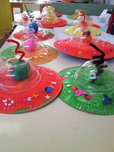 paper plates with different designs on them sitting on a table