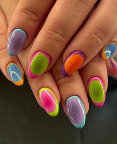 Paragon Beauty LLC (@paragonnails) • Instagram photos and videos Two Color Nail Design, Simple Colorful Nails, Fun Design Nails, Fun Short Nails, Aestethic Nails, Blob Nails, Fun Colorful Nails, Weird Nail Art, Nail Paint Designs