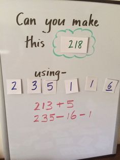 a white board with writing on it that says can you make this using missing numbers?