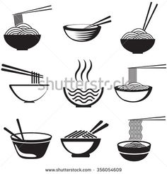 black and white silhouettes of bowls with chopsticks