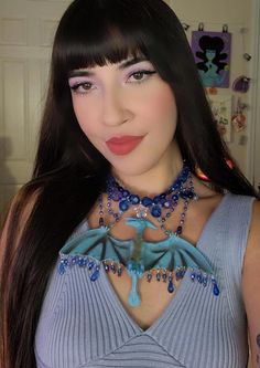 Adjustable Fantasy Necklaces For Cosplay, Adjustable Fantasy Necklace For Cosplay, Blue Handmade Jewelry For Cosplay, Handmade Blue Jewelry For Cosplay, Adjustable Handmade Necklace For Cosplay, Alt Jewelry, Y2k Jewelry, Beaded Necklaces, Beauty Book